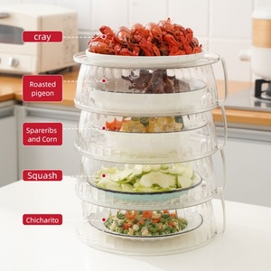 Cubierta de Alimentos Apilable Multicapa Reutilizable, Tapa de Plástico Transparente para Conservación de Calor, Protector Antimoscas para Cocina - Product Image 6