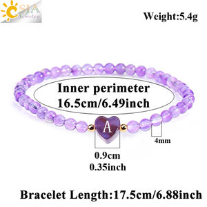CSJA-Bracelet à breloques avec lettres en forme de cœur, pierres précieuses naturelles, perles d'énergie en cristal, 4mm, A-Z élastiques, bracelets initiaux pour femmes, H360 - Product Image 6