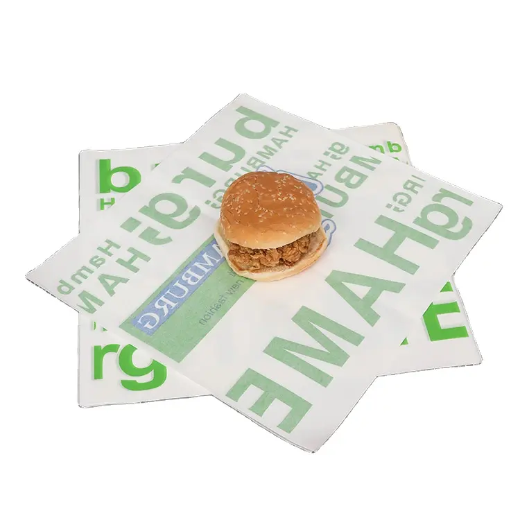 Papel de envolver de grado alimenticio, a prueba de grasa con logotipo personalizado, sándwich, hamburguesa, Deli, fabricantes de hojas de papel recubiertas con cera