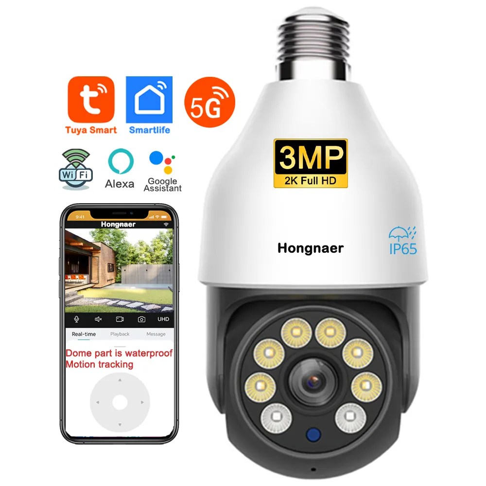 Lâmpada Smartlife para câmera IP Smartlife 360 Tuya Wifi, lâmpada inteligente para CCTV e segurança externa, 5MP sem fio, 5G e WiFi