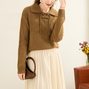 Personnalisé Nouveau Style Chinois Gland Grenouille Bouton Col Rabattu Femmes Haut En Tricot - Product Image 1