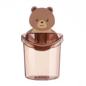<b>Bear</b> Shaped Wall Mounted Cup Holder Round Cartoon Design For Bathroom Storage With Drainage Feature - Product Image 5