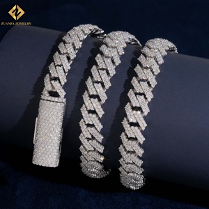 ZUANFA JEWELRY Men's Rhodium Plated 925 <b>Silver</b> Moissanite Blade <b>Chain</b> Necklace Geometric Baguette Cut Luxury Hip Hop Style - Product Image 3