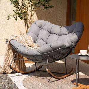 Sillón Mecedora Dwoo Moderno Gris Acogedor para Sala de Estar Exterior y Dormitorio con Estructura de Metal - Product Image 1