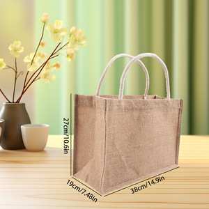 Bolsa de yute ecológica grande al por mayor con asa de cuerda bolsa de playa de arpillera natural impresa personalizada - Product Image 4