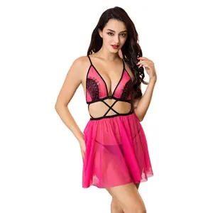 Sexy Babydoll & Gown T-Back Vrouwen Jurk Kant Nachtkleding Chemises V-hals Volledige Slip Nachtjapon 6818