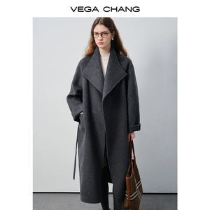 Новинка VEGA CHANG: Зимнее свободное длинное двустороннее шерстяное пальто темно-серого цвета, оверсайз, с широким воротником - Product Image 3