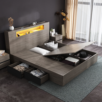 2020 Neuestes Nordisches Doppelbett 1,8m Modernes Minimalistisches Tatami Hochbett mit Stauraum und Beleuchtung