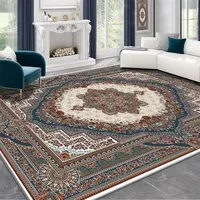 Tapis persan de luxe de Style ethnique pour salon bleu décor à la maison chambre tapis de Table à thé lavable court en peluche salon tapis de sol