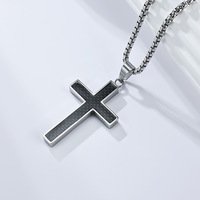 Kalung Liontin Salib Yesus Serat Karbon Sederhana Kristen, Baja Anti Karat, Perhiasan Fashion untuk Pria, Grosir, Religius