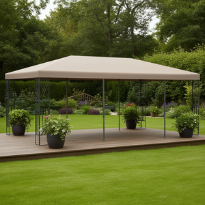 Gazebo de Tela Color Taupe de 236.2 x 118.1 Pulgadas con Estructura Metálica para Patio Exterior - Product Image 2