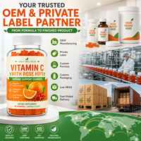 Vitamin C Gummies Label Pribadi OEM dengan Rose Hips 60 tablet, Suplemen Diet Antioksidan Pendukung Imunitas untuk Dewasa