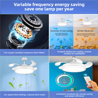 Ventilateur de plafond moderne blanc en fer avec moteur AC et lumière LED pour chambre à coucher, 220V 72W, télécommande, 3 couleurs réglables, faible bruit
