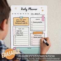 Tableau d'affichage magnétique en métal à faible MOQ, personnalisable avec impression UV, effaçable à sec, pour la maison, le bureau, la famille, affiche métallique