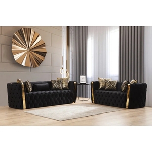 Sofá modular seccional moderno para el hogar, mueble de terciopelo negro para sala de estar, 1 + <span class=keywords><strong>2</strong></span> + 3 plazas - Product Image 2