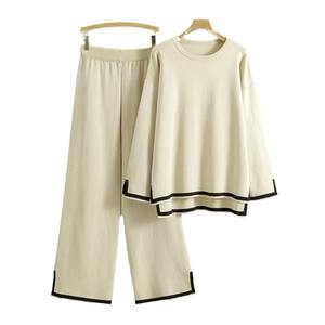 B41037 da donna Casual modello solido autunno inverno Set a due pezzi maglione a maniche lunghe a gamba larga <span class=keywords><strong>con</strong></span> <span class=keywords><strong>spacco</strong></span> Set in maglia esplosiva - Product Image 5