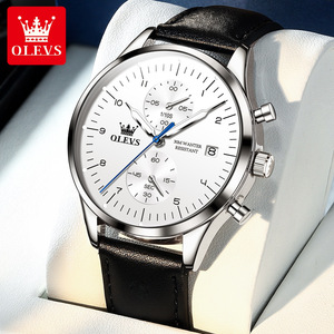 OLEVS 2880 Jam Tangan Pria Kulit Fashion Tahan Air Mewah Top Band Kronograf Kalender Jam Tangan Quartz Bercahaya untuk Pria - Product Image 1