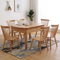 Table à manger extensible pliable en bois nordique, design moderne et simple pour les petites maisons, table ronde en bois massif