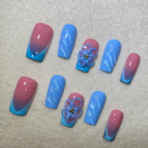 Moda corta forma de pato uñas artificiales al por mayor 10 piezas de lujo completo hecho a mano Prensa en uñas arte proveedor - Product Image 5