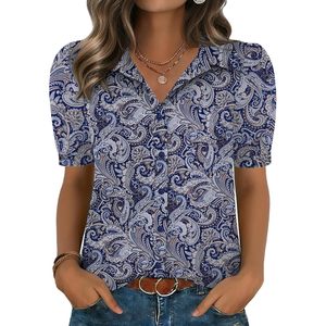 Camisa de mujer con botones, manga corta, blusa de gasa con estampado de Paisley, Top informal de negocios, ropa de verano - Product Image 2