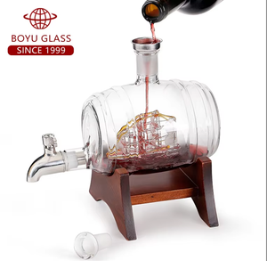 Distributeur unique en verre borosilicate fait à la main, baril en verre <span class=keywords><strong>de</strong></span> 1000 ml, carafe à whisky avec <span class=keywords><strong>bouchon</strong></span>, support en bois - Product Image 5