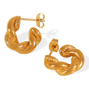 ต่างหูแบบห่วง ชุบทอง 18K ไทเทเนียมสตีล ดีไซน์บิดเกลียว รูปทรงตัวยู แฟชั่นสไตล์ไม่สมมาตร - Product Image 4