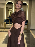Robe longue moulante de soirée pour femme, col rond, taille haute, à volants, robe maxi sexy à manches courtes, robe de club