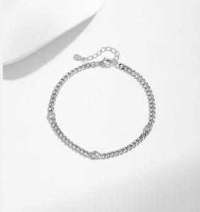 S925 Silver Chain <b>Bracelet</b> With Round Crystal Bezel Setting Minimalist Everyday Wear Unisex Jewelry - Product Image 5