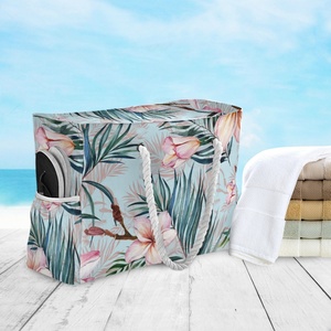 Low MOQ Customize Personalized <b>Beach</b> Shoulder <b>Bag</b> Hawaiian Plumeria Print Travel Tote <b>Beach</b> <b>Bag</b> - Product Image 6