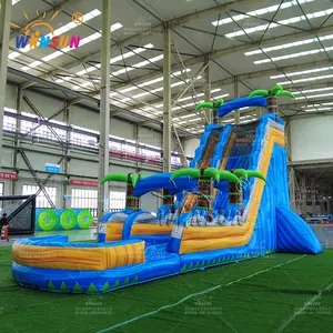 Volcano Adult Commercial Inflable Combo Bouncer Marble Tropical Waterslide Bounce House Inflatable Dual Water Slide City