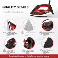 Fer à vapeur OEM 2200W avec réservoir d'eau de 200 ml, pulvérisation à sec, vapeur verticale, jet de vapeur, fonction autonettoyante, vapeur continue