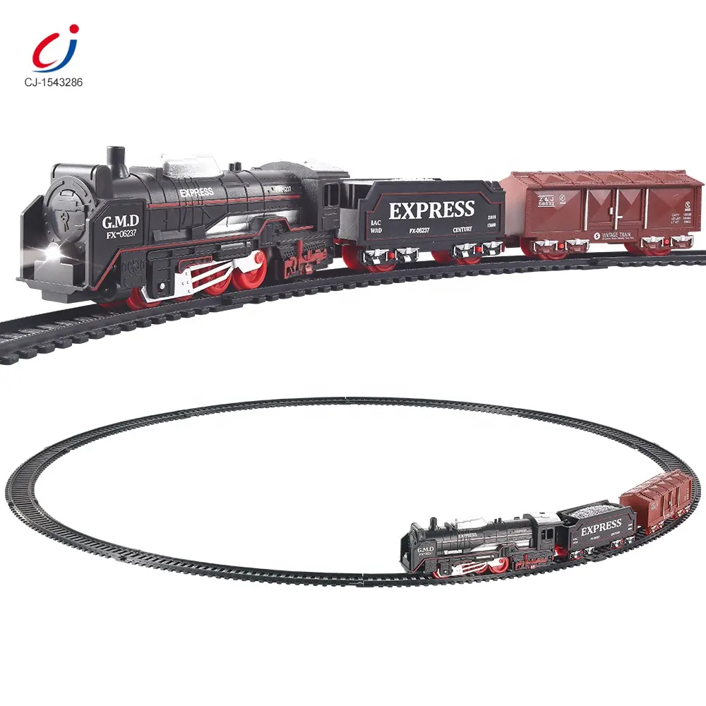 Chengji Retro style simulation model classic electric train set christmas railway electric toy classic smoking train track toy