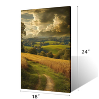 Impression sur toile 18x24 pouces, style réaliste, écologique, paysage champêtre avec collines ondulées, sentier sinusoïdal et champ de blé
