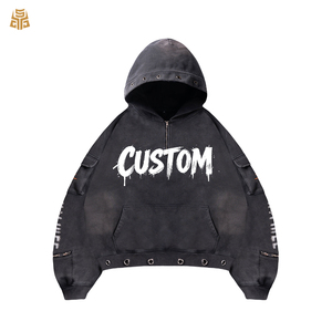 Felpa <span class=keywords><strong>con</strong></span> cappuccio da <span class=keywords><strong>uomo</strong></span> all'ingrosso <span class=keywords><strong>con</strong></span> <span class=keywords><strong>mezza</strong></span> <span class=keywords><strong>zip</strong></span>, 100% cotone, oversize, streetwear, 400 g/m², vestibilità squadrata, personalizzabile, lavaggio acido, pesante, per <span class=keywords><strong>uomo</strong></span> - Product Image 1