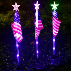 LED Solar UK/ American Flag Ground Light Outdoor Solar Powered U.S. Flag Garden Stake Landscape LED Lights lamp