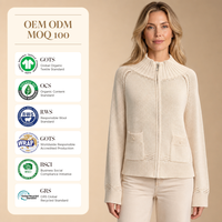Cardigan personnalisé en laine et viscose pour femme, col rond, style preppy, fermeture éclair, boutons, manches longues, avec poches, idéal pour l'automne