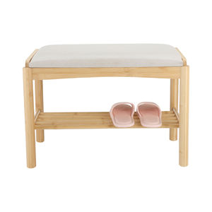 Banc à chaussures en bambou moderne pour entrée et salon avec une étagère et un coussin moelleux, usine BSCI - Product Image 3