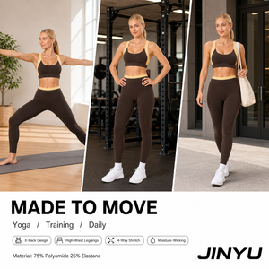 Set Yoga Non Tossico con Reggiseno Sportivo e <span class=keywords><strong>Leggings</strong></span> a Vita Alta, Modello X-Back Marrone, Disponibile all'Ingrosso in Stock Locale a Perth, Australia - SYD MEL - Product Image 4