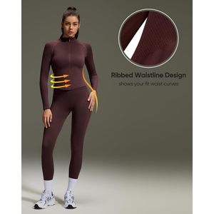 FOXA Workout Set Women 2 Piece Turtleneck Zip Up <b>Jacket</b> Booty Leggings With Pockets <b>Yoga</b> Gym Outfit Spandex Polyester - Product Image 4