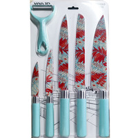 Ensemble de 6 couteaux de cuisine populaires en gros avec manche creux et éplucheur, emballage double blister pour la cuisine
