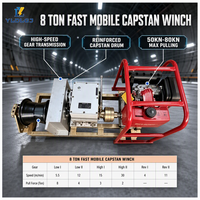 Winch Diesel 8T dengan Kapstan, Penggulung Kabel Cepat, Drum Hourglass Berwarna Merah, Gearbox, Tuas, Pegangan, Basis Tabung Persegi, Konstruksi Maksimal
