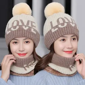 HT-0009 Hot Selling Popular Pom High Quality Hat And Scarf Set Fashion Wholesale Women Knitted Winter Warm Cap Hat