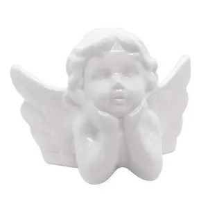 Kleine Baby Kind Flügel Cherub Figur Memorial Weiß Keramik Weihnachten Engel