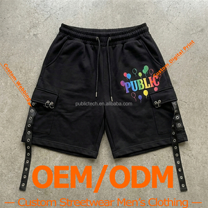 Pantalones Cortos Cargo de Hip-Hop Personalizados para Hombre, de Tela Gruesa de Felpa, con Ojales Metálicos, Estampado Gráfico y Cintura Elástica - Product Image 1