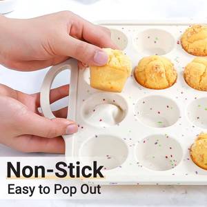 MUYULINS Factory Beige 24-Cup LFGB Non-Stick BPA Free Metal Reinforced Frame Mini <b>Silicone</b> Cupcake Pan Muffin <b>Baking</b> Tray - Product Image 4
