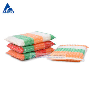 Éponge de nettoyage rayée rectangulaire orange, rouge, verte, blanche pour la cuisine, la vaisselle et l'usage domestique - Product Image 3