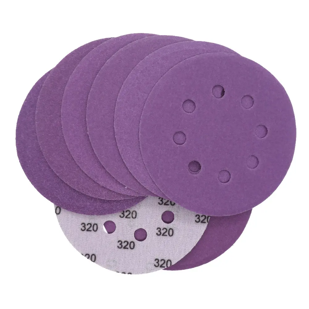 360A Latex Paper Base 5Inch 8 Holes Purple Sandpaper Ceramic Sanding Disc Grit from 60-10000#