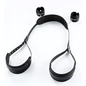 BDSM レザー拘束具キット 調整可能な手錠 足枷 手首 太もも拘束具 目隠し カップル向け-大人用セックストイ - Product Image 6