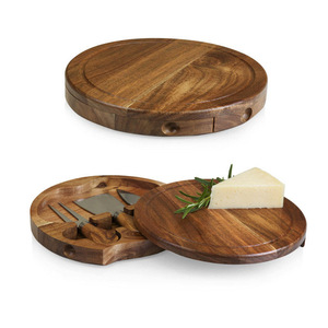 Acacia gỗ pho mát Hội Đồng Quản Trị và tấm thiết lập, Vòng pho mát thớt với trượt bộ đồ ăn ngăn kéo, nấu chín thực phẩm hội đồng quản trị phụ kiện - Product Image 1