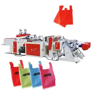 Volautomatische W Cut Bag Making Machine Niet Geweven T-Shirt Tas Maken Machine Kleine Productiemachines